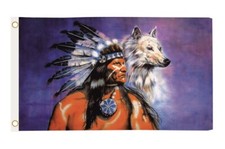 Fahne Flagge Indianer mit Wolf 90 x 150 cm Hissfahne