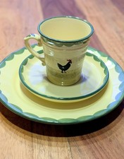 3 Tlg. Gedeck - Zeller Keramik - Hahn und Henne - Henkelbecher Untertasse Teller