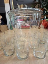 Schöne DDR Bowle Glas Set gr.Schüssel Und 11 Gläse dekor geschliffen.Top Zustand