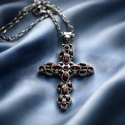 Großes silberkreuz mit granat - großes,