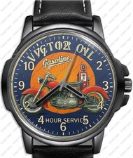 Vintage Biker Thema Gas Service Station Kunst Stilvoll Lederarmband Geschenk Uhr