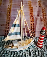  Holz Deko Leuchtturm + Schiff Mit Licht Gebraucht