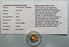 MEDAILLE 2003: 20 DOLLARS DOUBLE EAGLE 1933, 0,5 g 585 GOLD, PP, COA, S59