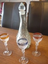 Karaffe + 3 hohe Überfang Gläser Kristall Südwein Sherry Set