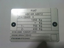 Typenschild FIAT Auto Schild id plate ZFA138 Ritmo abarth TC 130 S101
