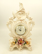 Kaminuhr Tischuhr Standuhr weiß Quarzwerk Porzellan mit bunten Blumen in 3D T104