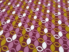 Stoffrest 32x150cm Alpenfleece Sweatshirtstoff retro Blumen rosa weiß rot senf