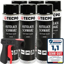 LACKSPRAY SCHWARZ GLANZ 6x 500ml AUTOLACK RALLYSCHWARZ FARBSPRAY + PISTOLENGRIFF
