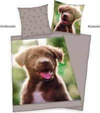 2Tlg Wende Bettwäsche Renforce Baumwolle Bett 135x200 Kissenbezug 80x80 Hund