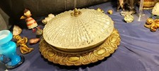 Antike Deckenlampe Plafonnier/ Stil Lucien Gau / Bronze / Messing / Kristallglas