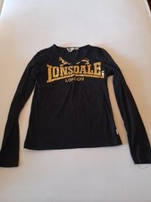 LONSDALE T-Shirt Langarmshirt Damen Shirt Gr. DE 36 schwarz Logo in Golddruck