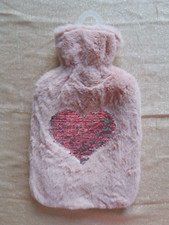 Wärmflasche mit Bezug Bettflasche mit Plüschbezug & Herz aus Pailletten 1,7L