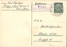 E 1520 Pommern Landpoststempel Liepz über Schivelbein Kreis Belgard 