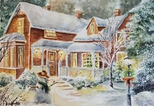 Aquarellbild Original 40x30 cm, Landschaft, schöne Winterzeit 