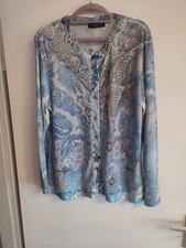 Jacke Cardigan Gr. 44 Schiffhauer Munich QVC  Samt blau weiß Glitzersteine