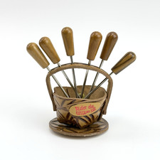 Vintage Cocktailpicker Lederhalter Costa del Sol Spanien | 6 Spieße Holzgriff