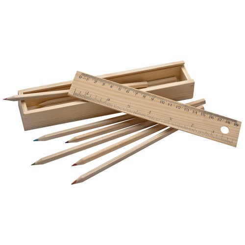 Holzbox mit buntstifte - mit, 8