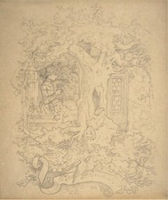 Ludwig Richter "Im Sommer" Bleistiftzeichnung zum Holzschnitt Hoff/Budde 338.