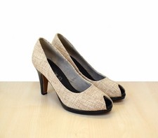 modische beige Tamaris Peeptoe High-Heel Pumps Gr. 40 in Leinenoptik, NEU