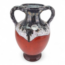 Jasba Fat Lava Vase – Zweihenkel – Rot Schwarz Laufglasur – West-Germany 1960er