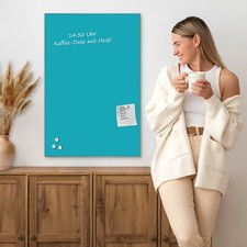 Design Glas Magnettafel Türkis Memoboard beschreibbar mit 4 Magneten Whiteboard
