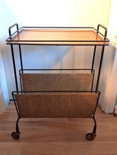 Servierwagen mit  Zeitungsständer, Stoff u. Holzplatte