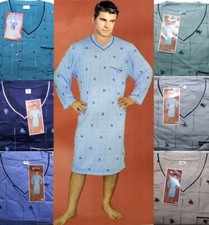 Herren Langarm Baumwollmischung Nachthemd, Herrennachthemd in 5 Farben HNh6