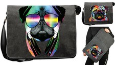Mops / Pug Tasche Umhängetasche Schultertasche Freizeittasche Hund Motiv Neon