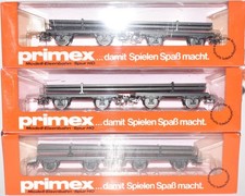 Primex (Märklin) H0 4598 3 Stück Drehschemelwagen mit Schienen je 4 Achsen, OVP