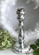 Großer Kerzenleuchter Kerzenständer Kerzenhalter Bauernsilber Glas Silber, 24 cm