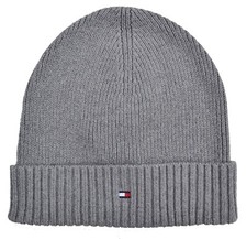 TOMMY HILFIGER - STRICKMÜTZE FLAG BEANIE - BAUMWOLLE KASCHMIR - GRAU - NEU