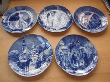 5 St. Porzellan Wandteller Weihnachtsteller kobalt blau Berlin Design 1979-86