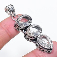 Handgefertigter weißer Topas Edelstein 925 Sterlingsilber Schmuck Anhänger...