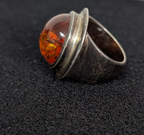 Alter silberring mit bernstein - silberring,