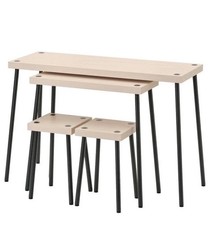 Ikea FRIDNÄS Satztisch 2 Tische mit 2 Hockern 4er-Set schwarz Birkenachbildung