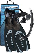 Cressi Pluma Bag Schnorchel Set, ABC in schwarz mit Maske, Schnorchel, Flossen