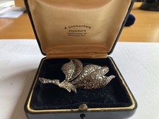 935er große Silber Brosche Markasiten Blatt Original Jugendstil