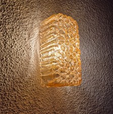 Glashütte Limburg Wandleuchte Set (2) Strukturglas Amber Mid Century Vintage