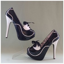 Plateau Pumps Gr. 37 / US7 schwarz weiß 15 cm Absatz Pleaser Bordello Teeze 01