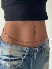 Bunte Bauchkette mit Strasssteinen – Boho Hüftkette Goldfarben Damen