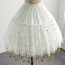 Damen Lolita Rock Petticoat Crinoline Abendkleid Unterrock Tutu Netz Retro Star