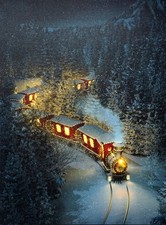 LED Bild Weihnachtszug mit Beleuchtung Batteriebetrieb 30 x 40 cm