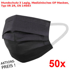 Medizinische OP Masken Mundschutz Typ IIR / 2R EN 14683 Atem Maske schwarz