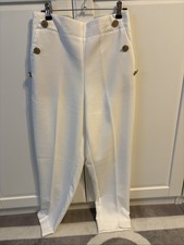 ZARA Damenhose Gr. S weiß Chino Tuchhose Anzughose Gold Knöpfe 36 Schick