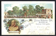 Lithographie Berlin-Tiergarten, Gasthaus Kaiser Wilhelm Zelt, Büste von Kaiser  