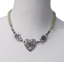Halskette Trachtenkette Trachtenschmuck Dirndlkette Herz Edelweiss silber grün