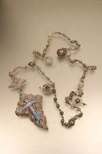 Grosser Antiker Filigransilber Rosenkranz mit 4 Pilgeranhänger echt Silber