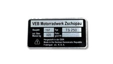 MZ TS 250 Typenschild Schild