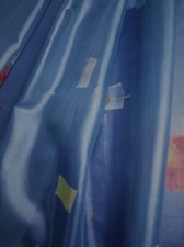 Gardinenstoff  Satin Blau bunte Kästchen 5,50 Meter x 145 cm  Meterware Rest