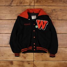 Vintage DeLong Varsity Jacke L 90s Bomber Letterman USA Made Schwarz Damen